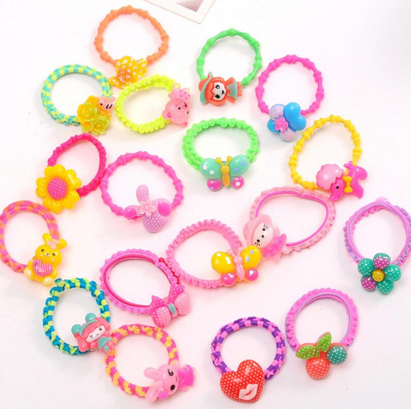 Best gift Children's cartoon leather girl girl hair pocket baby cute little head rope jewelry FQ093 mix order 100 pieces a lot