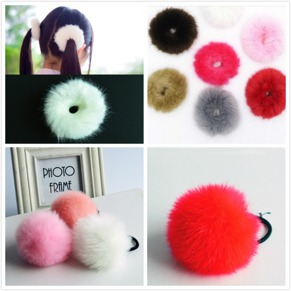 Warm Soft Artificial Rabbit Fur Ball Elastic Hair Bands Ball Fur Hair Rope Band Hair Accessory Rubber Band