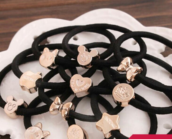 300pcs/lot Hot sale cheap Multi styles Apple love crown hair circle hair rubber bands jewelry Bow star hair rope mix styles send randomly