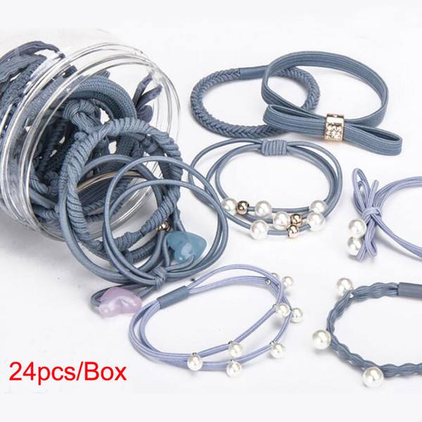 Hot Sale! Fashion Hair Jewelry 24pcs/lot women Hair bands Fashion Hair accessories with box Headband Children girls Rubber band