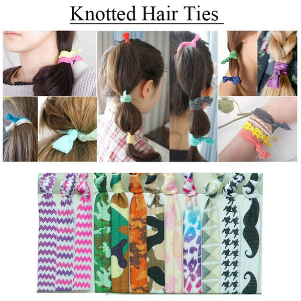 2017 Girls Women Glitter Knotted Hair Ties Elastic Pony Hair Holders Gum For Hair Scrunchy Polka Dots Chevron Camo Zebra Printing