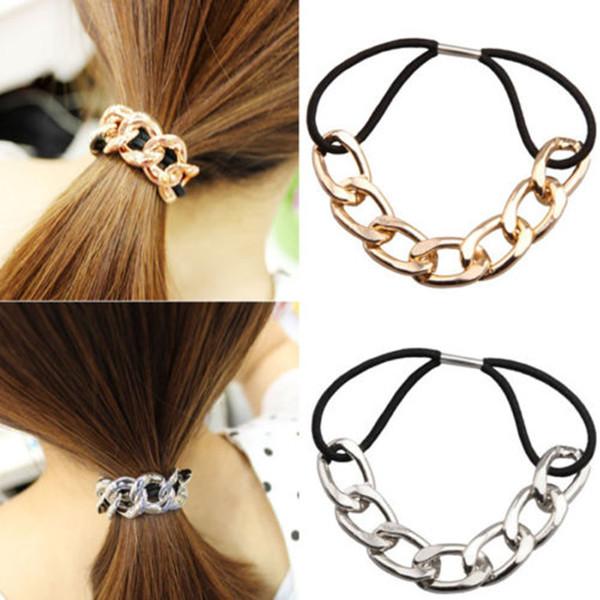 2016 Women Girl Korean Fashion Metal Head Chain Headband Head Piece Elastic Hairband Rope Ponytail Holder Free Shipping