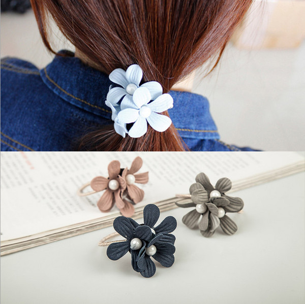 Hair Rubber Bands Wholesale Brand New Fashion Women Elegant Imitation Pearl Fabric Flowers Hair Jewelry LHR012