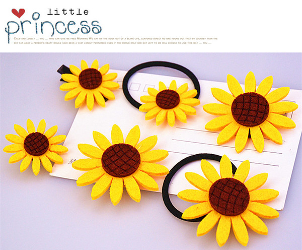 Nice hair jewelry for braids black elastic bands hair headband for girls kids golden yellow sunflower face heronsbill