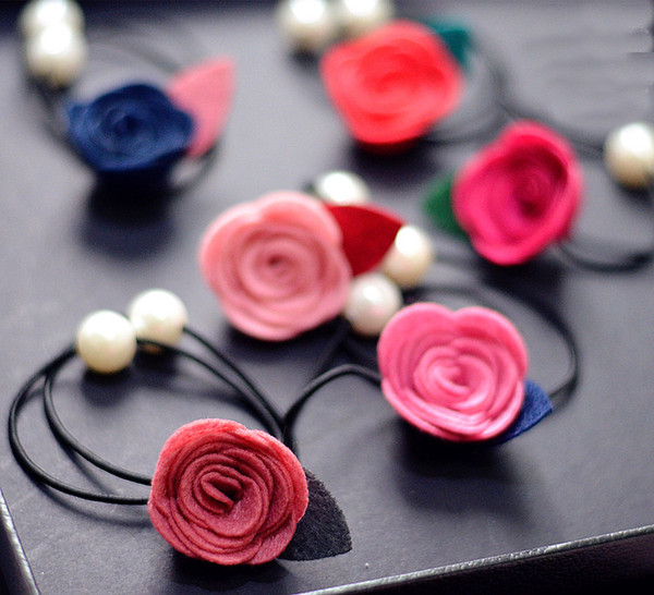 AGOOD 6pcs/lot fashion high quality colorful sweet rose flower rope elastic band for women girl kids hair jewelry accessoreis