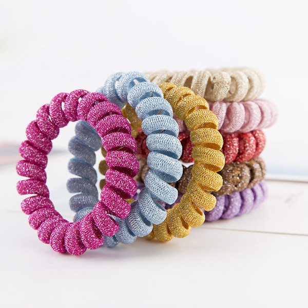 Fabric Telephone Wire Hair Band Wrapped Cloth Design Ponytail Holder Elastic Phone Cord Line Hair Tie Hair Accessories