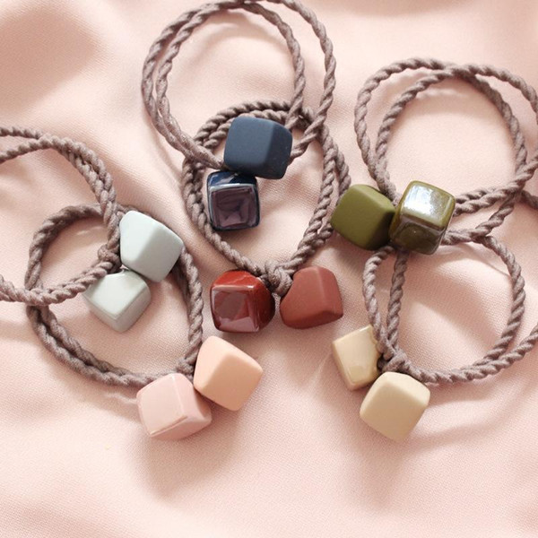 New Matte Rubber Multicolor Headwear Rope Cute Square Hair Ring Head Rope Tie Hair Rubber Band Simple Hair Accessories