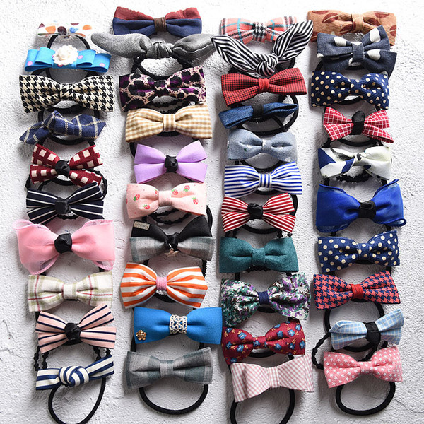 Stereo bowknot hair cord han version of the sweet naval wind printed stripe cloth art hair band free delivery.