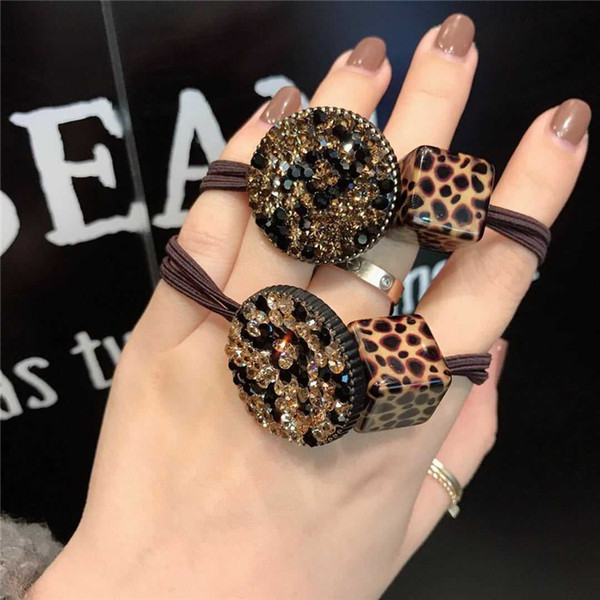 Shiny Pearls Crystal Rhinestone Hair Rope Brown Elastic Hair Rubber Bands Ponytail Tail Holder Fashion Women Girl Hair Jewelry Accessories