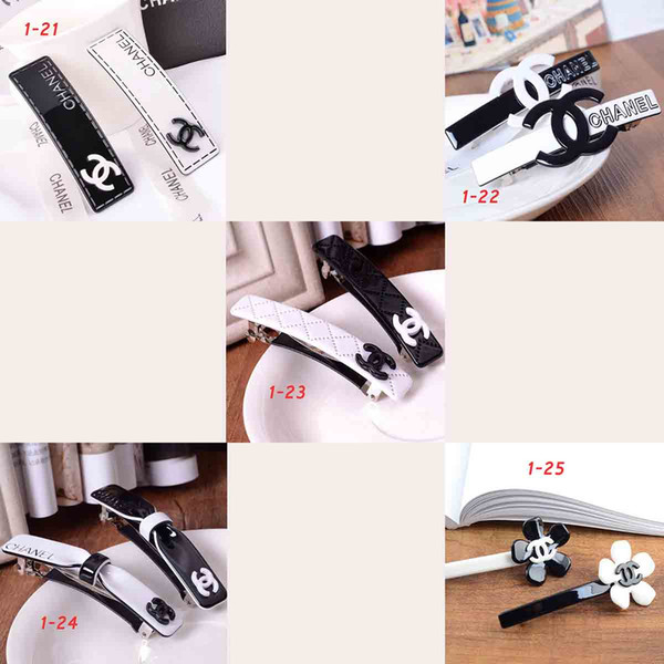 Latest Fashion Brand Letters Logo Hair Clamps Black White Acrylic Flower Bowknot Hair Clips Barrette For Women Hair Jewelry Accessories