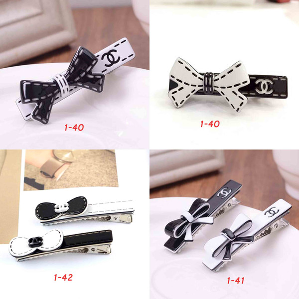 Fashion Black White Enamel Bowknot Hair Clips Acrylic Flower Hair Clips Barrette Charm Duck Clips Hair Accessories