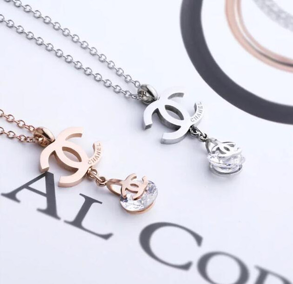 High Quality Titanium Steel Letters Pendant Necklace Shining Crystal Rhinestone Clavicle Chain Women Charm Jewelry Support Mix