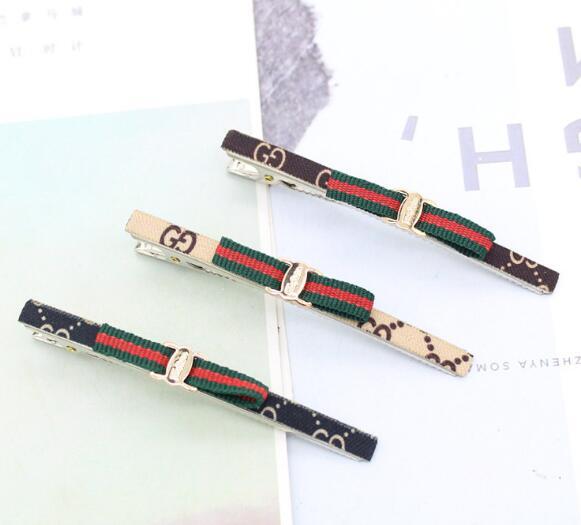 Fashion Red Green Striped Bowknot Barrette Brand Letters Logo Gu Hair Clamps Duck Clips For Women Girl Hair Jewelry Accessories