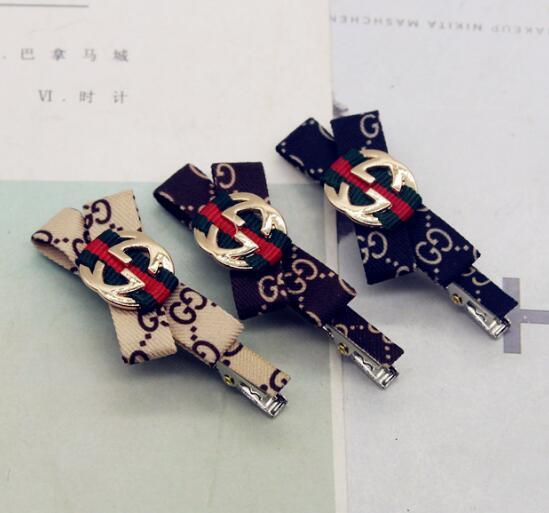 Retro Red Green Striped Bowknot Hair Clips Brand Letters logo Hair Clamps Duck Clips Barrette Bobby Pins Women Hair Accessories