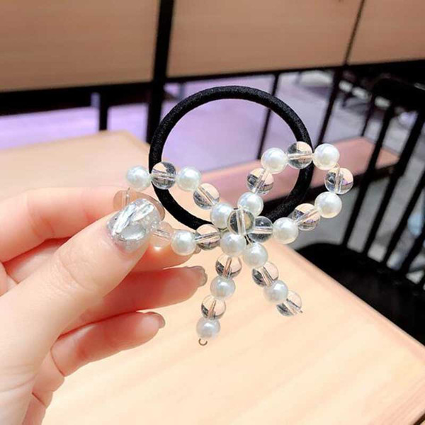 Fashion Crystal Pearl Bowknot Hair Rubber Bands Handmade Hair Rope Ties Women Girl Hair Jewelry Accessories