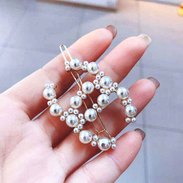 New Fashion Double Layers Pearl Letters Hair Clips Clamps Gold Tone Barrettes For Women Girl Hair Jewelry Accessories