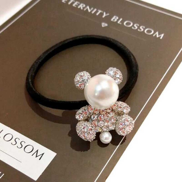 Korea Fashion Crystal Pearl Hair Rubber Bands 3 Colors Bear Hair Rope Ties Women Girl Hair Jewelry Accessories