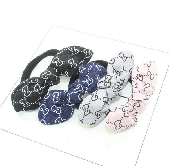 Korea Styles Handmade Bowknot Hair Rope Brand Letters Logo Print Hair Ties Elastic Hair Rubber Bands Women Girl Hairband Jewelry Accessory