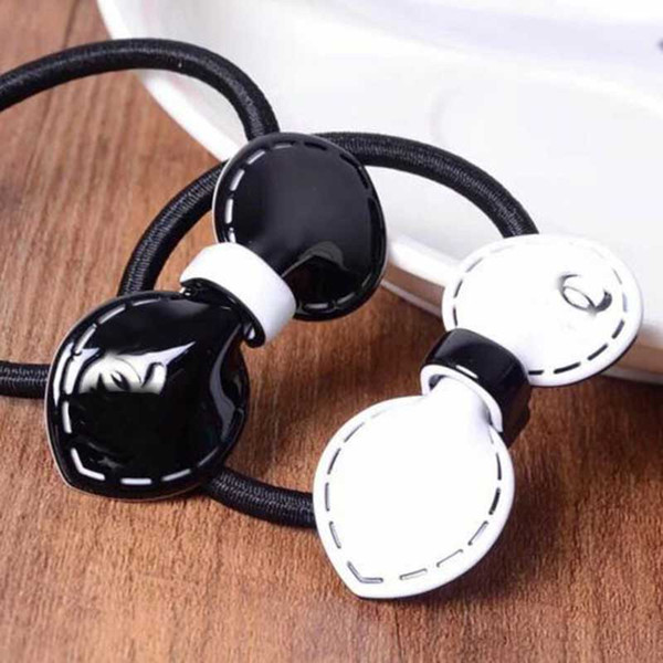 New Fashion Black White Bowknote Hair Rope With Double Layers Letters Hair Rubber Bands Women Girl Charm Hair Jewelry Accessories