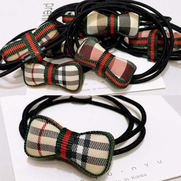 New Fashion Red Green Striped Bowknot Hair Rubber Bands Multilayers Elastic Hair Rope Women Girl Hair Jewelry Accessories