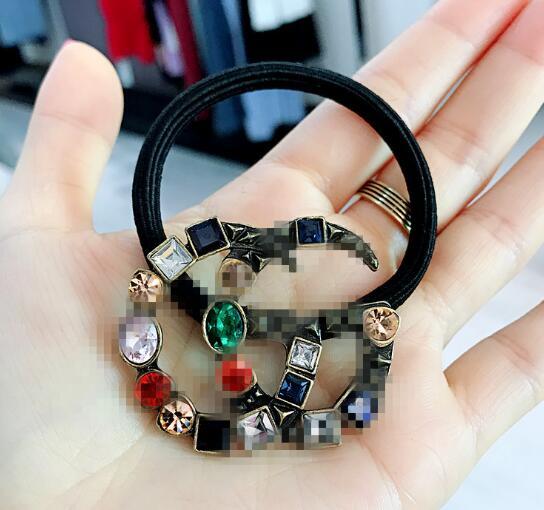 Retro Fashion Colorful Crystal Rhinestone Letters Hairbands Elastic Hair Rubber Bands For Women Girl Hair Jewelry Gift Accessories