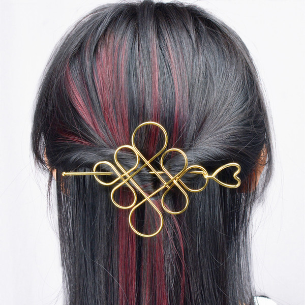 European version of European and American fashion accessories simple 100 pieces hair decoration hollow-out metal Chinese knot semi-linked ha