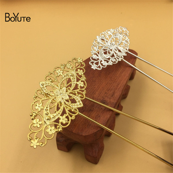 BoYuTe 4Pcs Metal 81*35MM Filigree Flower Silver Gold Kanzashi Hair Stick Women Diy Hair Jewelry Accesories