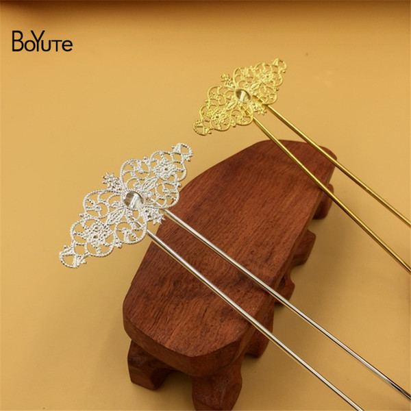 BoYuTe 10Pcs Metal 62*24MM Filigree Copper Silver Gold Kanzashi Hair Stick Women Diy Hair Jewelry Accessories