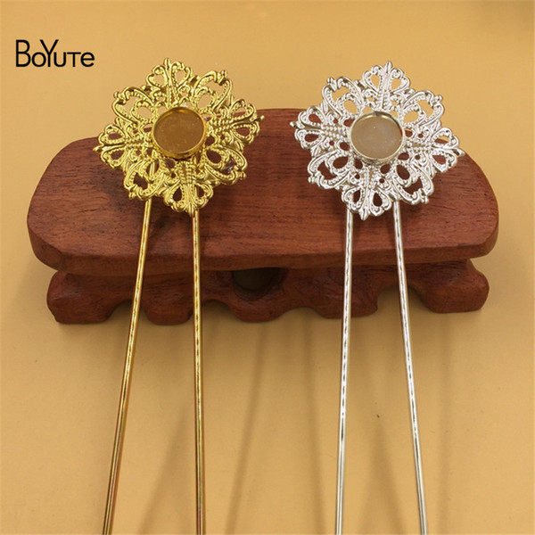 BoYuTe 5Pcs 12MM Copper Cabochon Base Setting Silver Gold Kanzashi Hair Stick Women Diy Hair Accesories