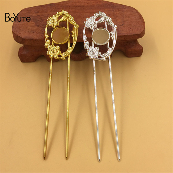 BoYuTe 5Pcs 14MM Cabochon Base Blank Setting Silver Gold Kanzashi Hair Stick Women Diy Hair Accessories