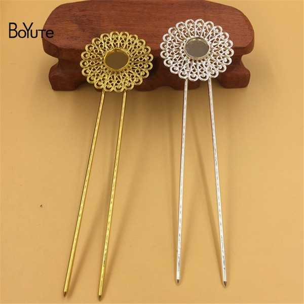 BoYuTe 5Pcs 12MM Cabochon Base Setting Silver Gold Kanzashi Hair Stick Women Diy Accessories Hair Decoration