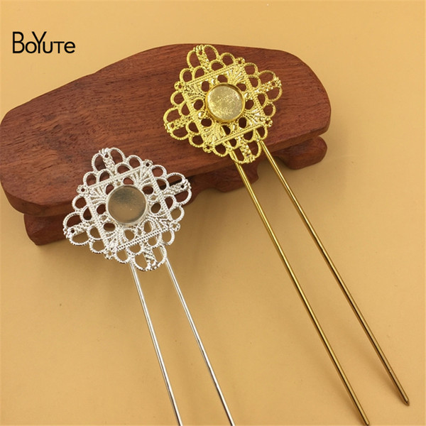 BoYuTe 5Pcs 12MM Cabochon Base Blank Tray Hair Stick Silver Gold Kanzashi Diy Hair Jewelry Accessories