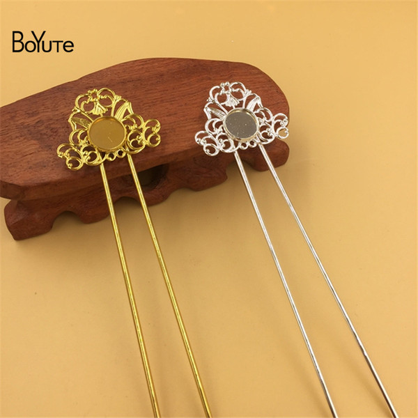 BoYuTe 5Pcs 12MM Cabochon Base Bezel Setting Silver Gold Hair Stick Kanzashi Women Diy Hair Accessories