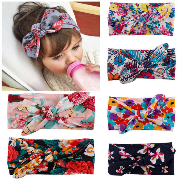 Bow belt Children Printing Kids Baby Flower Headbands Hair Accessories Head Wrap Girls Children OPP Soundmae