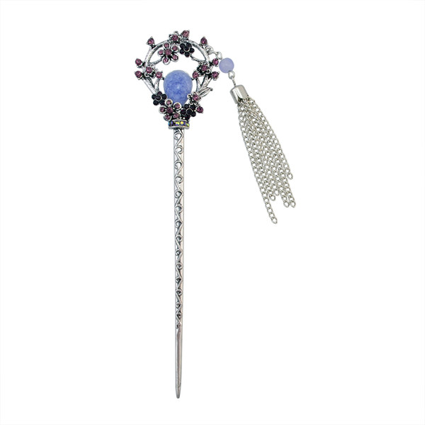 idealway 5 Colors Vintage style Silver Ethnic Rhinestone Branches Flower Shape Hair Sticks Headwear