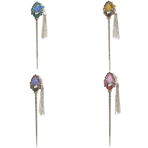 idealway 4 Colors Vintage Silver Plated Alloy Fashion Ethnic Tribal Rhinestone Peacock Headwear Hairpins Hair Jewelry