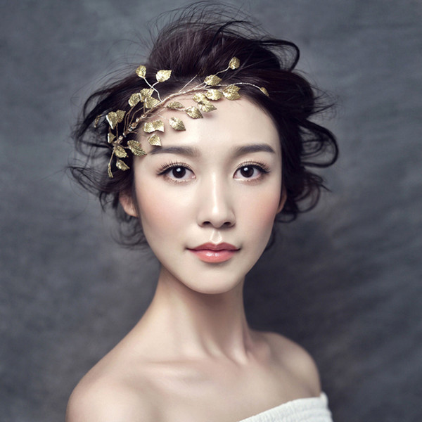 idealway Fashion Headband Gold Plated Leaf Hair Chain Metal Leaf Hairband For Women Girl Hair Accessories