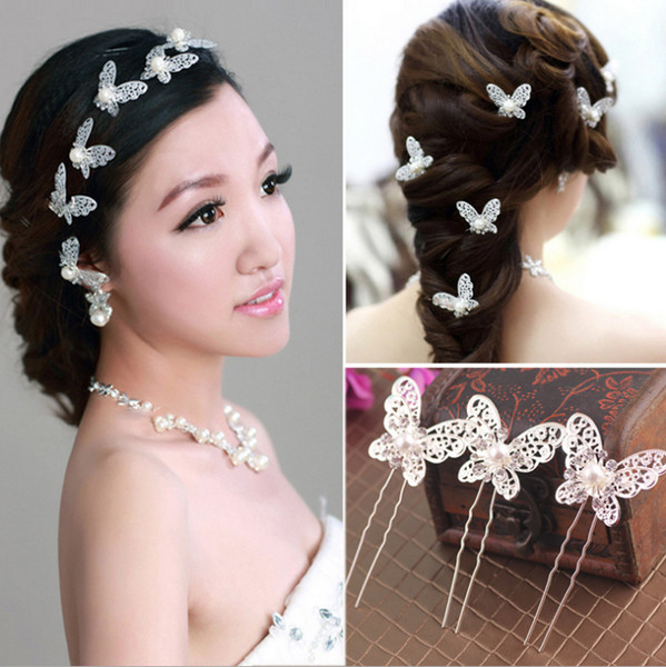 Shinning Butterfly Hair Clips MINI Rhinestone Pearl Hair Accessories Bridal Jewelry Women Party Supplies Jewelry Decoration 10pcs/lot XN0202