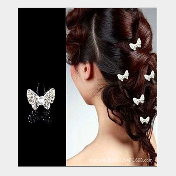 Elegant Wedding Bridal Hair Accessories Rhinestone Butterfly U Pins Women Party Head Pieces Bridal Head Pieces