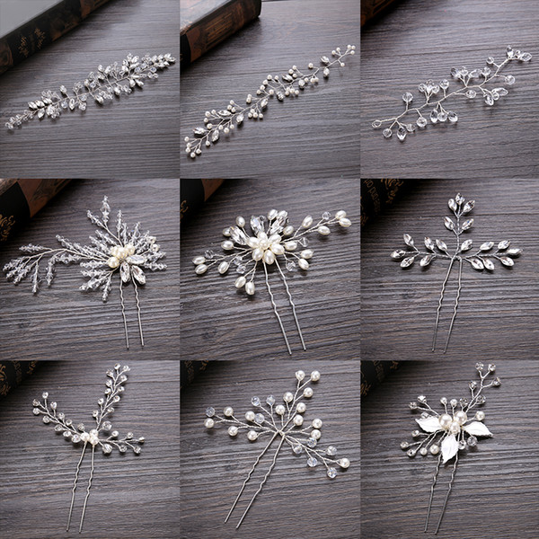 Wedding Crystal Pearl Hairpins For Silver Bridal Hair Accessories Fashion Women Hair Clips Many Wedding Hair Jewelry