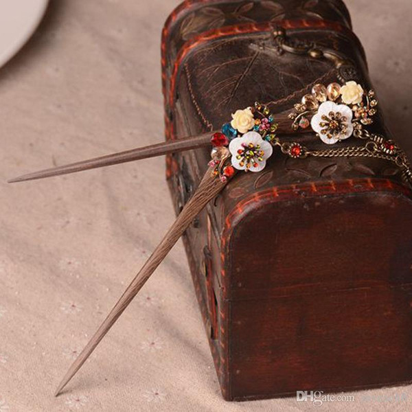 Vintage Wood Rhinestone Hair Stick - Handmade Hair Chopsticks Hairpin Chignon Pin - Hair Accessories Jewelry Women Gift