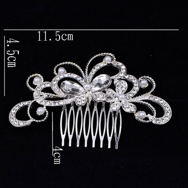 Women Party Hair Jewelry Crystal Hairpins Pearl Hair Comb Rhinestone Butterfly Tiaras Brush for Bridal Wedding