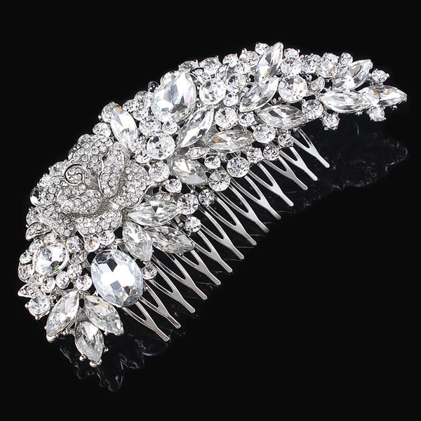 5 Inch Huge 100% Top Quality Guarantee! Clear Crystal Diamante Big Hair Comb Best Gift Hair Jewelry For Women H008