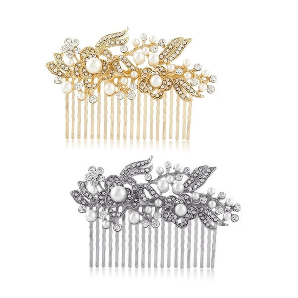 Rhinestone Pearl Floral and Leaves Style Hair Comb Hair Accessories For Bridal Wedding Party