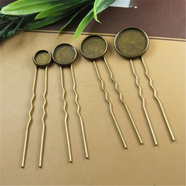 BoYuTe 40Pieces 10MM 12MM 14MM Round Cabochon Base Hair Stick 6 Colors Plated Metal Hair Jewelry