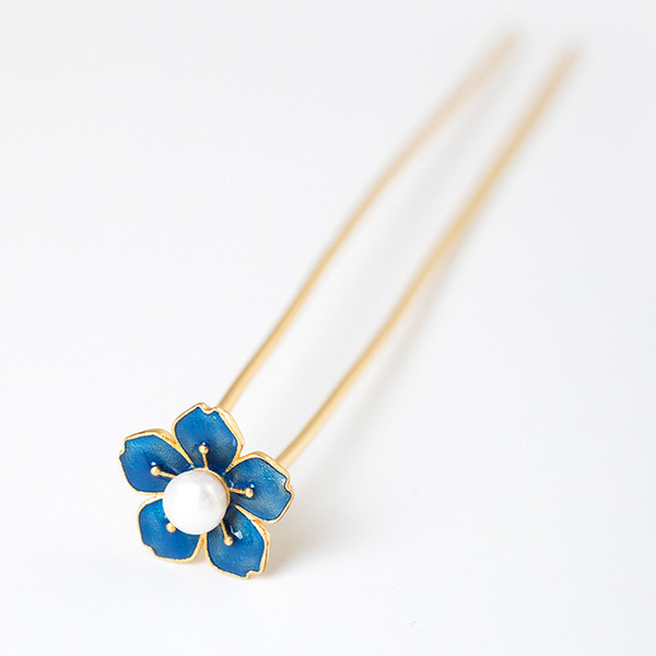 designer jewelry Fashion charm women 925 Sterling Silver Hairpins gold Enamel craft hair pin retro art drop flower pearl hair china direct