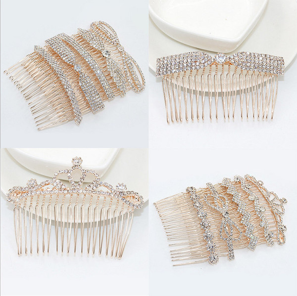 Hairpins Wholesale Brand New Fashion Women Elegant High Quality Rhinestone Bowknot/Crown Gold Plated Hair Combs Jewelry LHR003