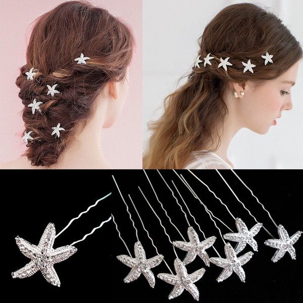 For Women Bridal Hairpins With Rhinestone Starfish Shaped Hairpin Resuable U Type Headwear Factory Direct Sale 0 9hp BB