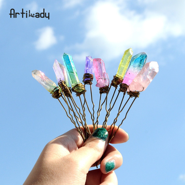 Multicolor Natural Stone Crystal Hair Pins Wedding Bridal Hair ornaments Hair Accessories