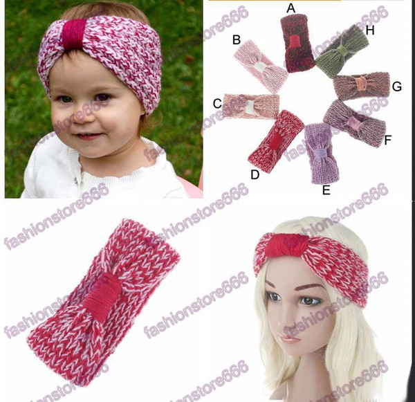 new baby Knit Headband for winter Cute girls double 2 colors Crochet Top Knot Elastic Turban Girls Head Wrap Ears Warmer Headwear